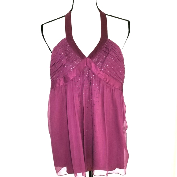 Express Tops - *NWT* EXPRESS Burgundy Sparkly Halter Top, size 2